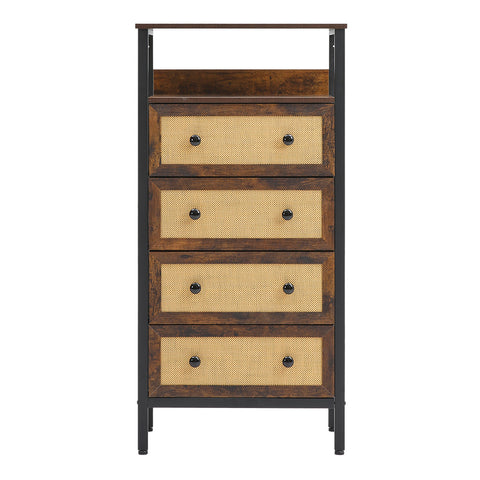 H&O Direct 4-Drawer Rustic Rattan Storage Cabinet with Shelf, XY0420