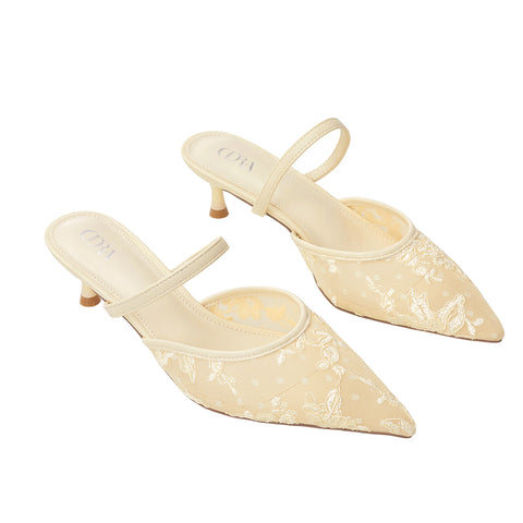 Lace Mesh Pointed Toe Heeled Mules Sandals, CS300090 (VER.2)