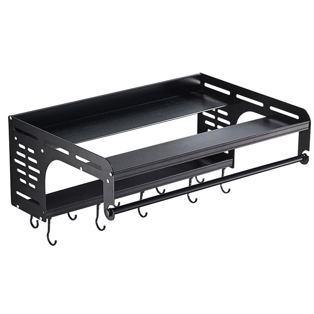 2-Tier Wall-Mounted Microwave Shelf Spice Rack with 10 Hooks, SP2631 ...