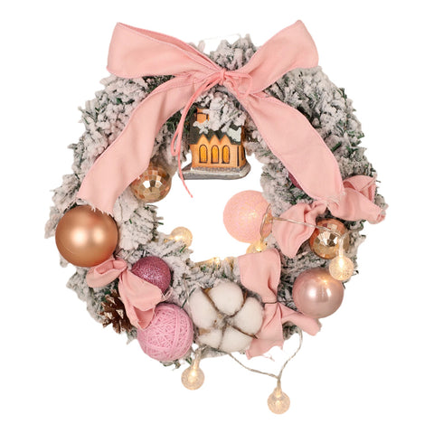Artificial Christmas Wreath Door Decoration with LED String Lights, IF070108