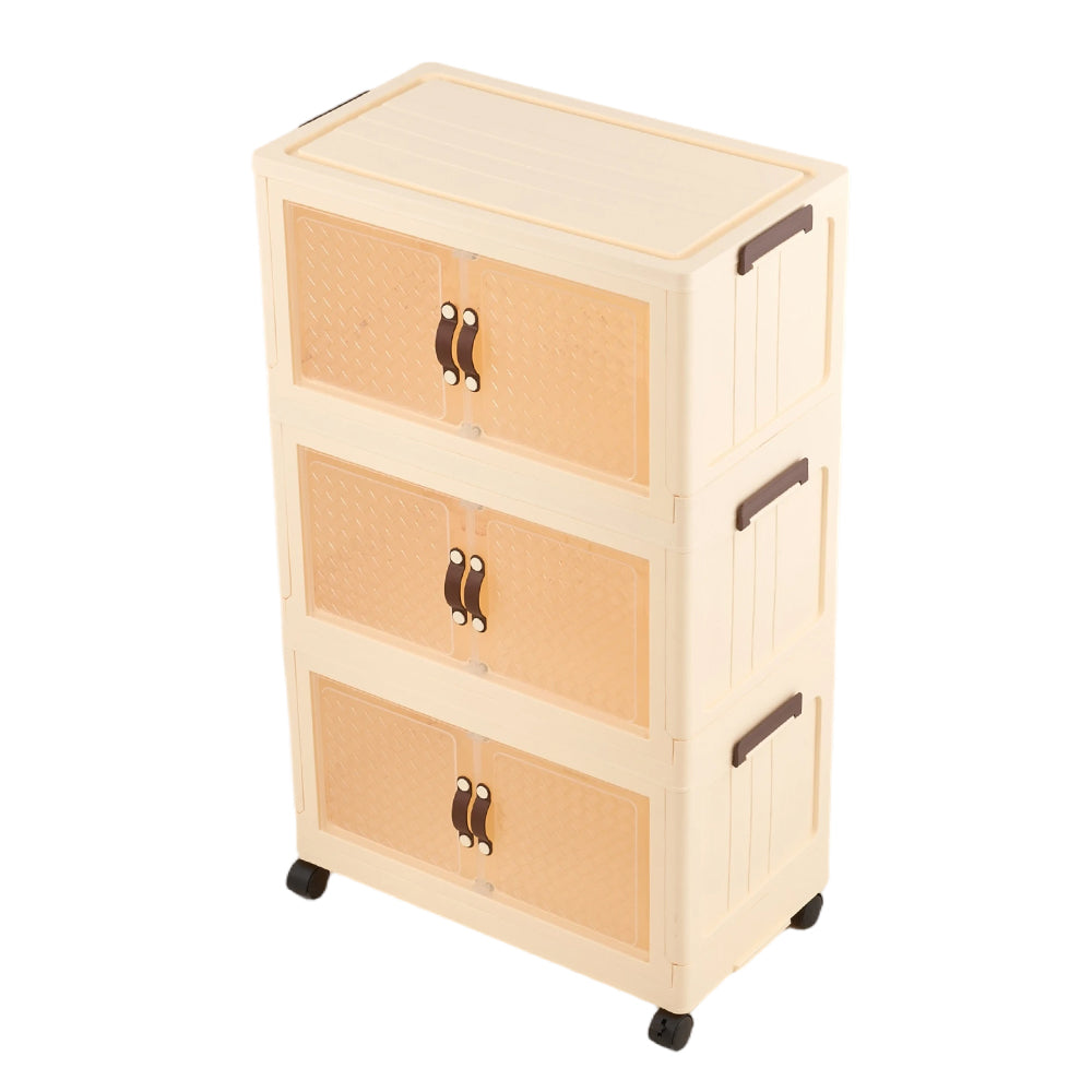 Foldable 3-Tier Rolling Storage Cabinet with Magnetic Doors, HM070333 ...