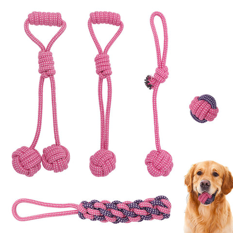 Dog Chew Toy Set, Pink and Purple, 5 Pieces, AJ1031