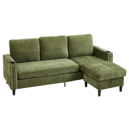 Polyester Upholstered L-Shaped 3-Seater Sectional Sofa with Ottoman, FL050156FL050157