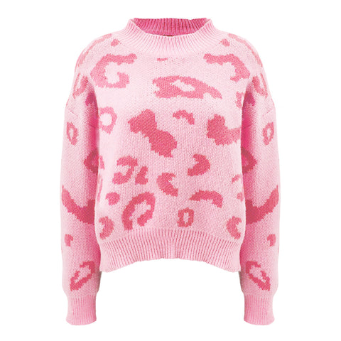 Leopard Pattern Mock Neck Pullover Sweater, CC060198 (Ver.2)