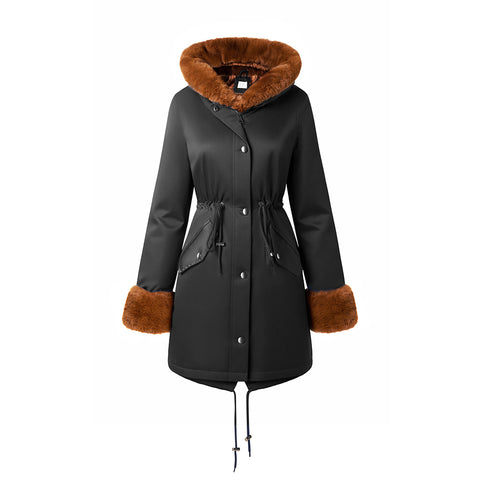 Mid-Length Hooded Coat with Drawstring Waist, CC061047