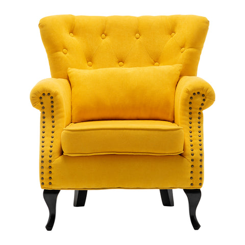 Livingandhome Upholstered Nail Head Modern Buttoned Armchair with Lumbar Pillow and Cushion, ZH1746