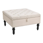 Livingandhome Square Tufted Linen Storage Ottoman, ZH1422