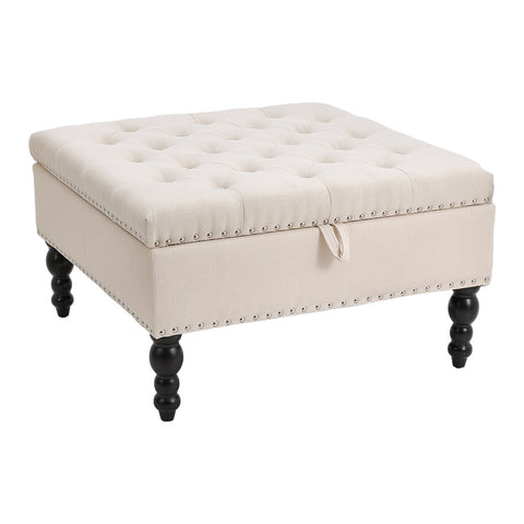 Livingandhome Square Tufted Linen Storage Ottoman, ZH1422