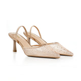 Elegant Slingback Pointed-Toe Heels with Elastic Straps, CS300813
