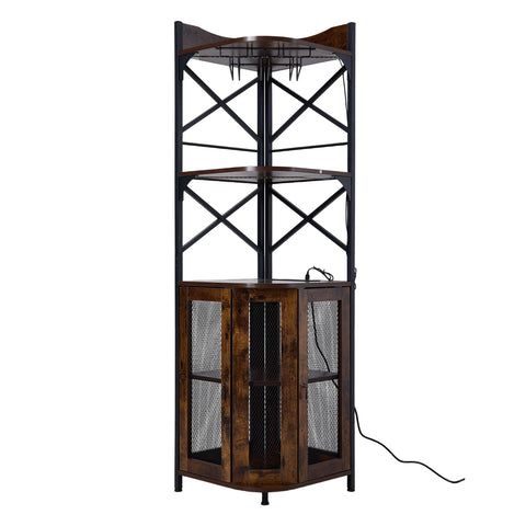 5-Tier Corner Bar Cabinet with Built-in Power Outlet and LED Lights, FD240110