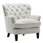 Livingandhome Classic Buttoned Back Linen Armchair with Wooden Legs, ZH1745