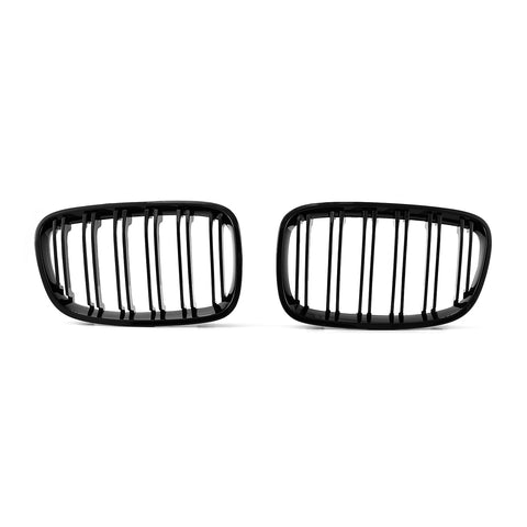 Gloss Black Dual Slat Front Kidney Grilles for BMW F20/F21 1 Series 2011-2014, UA130024