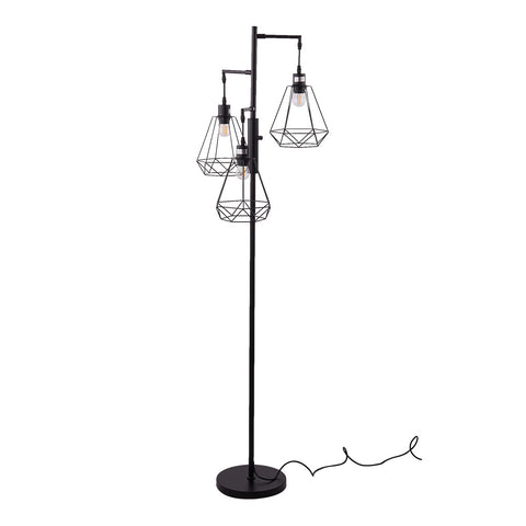 Black Modern Industrial Style 3-head Floor Lamp with Irregular Shade, FI1096