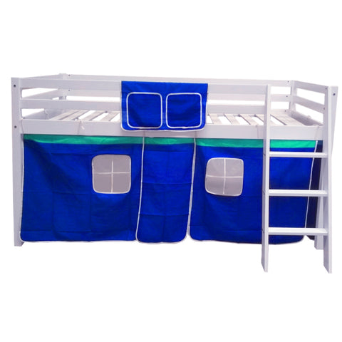 Children Low Loft Bed Frame with Ladder & Curtain, ZH0403ZH0404
