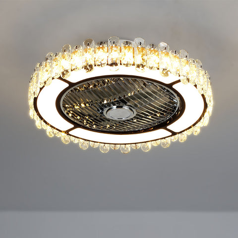 Livingandhome Round Crystal Flush Mount LED Ceiling Fan Light, DM0603