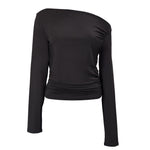 Casual Crop Top Off-shoulder Ruched Long Sleeve T-Shirts, CC060363 (Ver.2)