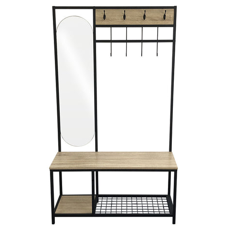 Livingandhome Coat Rack with Shoe Bench and Mirror, FI0572
