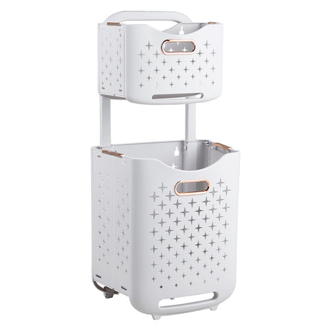 2-Tier Foldable Laundry Baskets with Casters, WZ0276