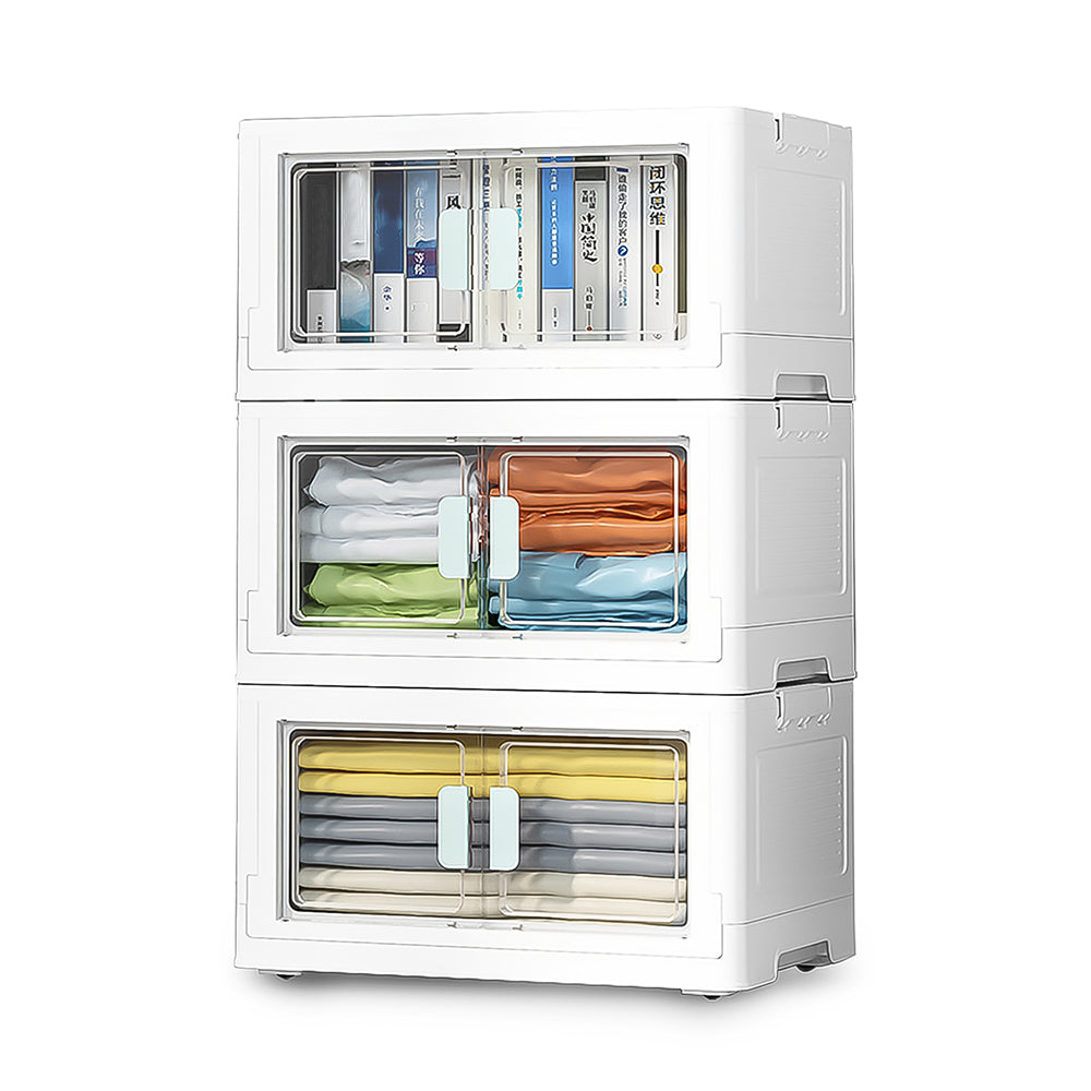 Set of 3 PP Collapsible Stackable Storage Boxes with Upper Lid and Tra ...