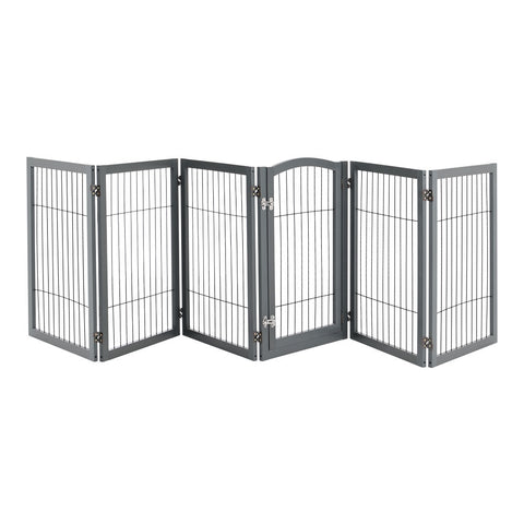 Livingandhome Freestanding Wooden Pet Playpen 6-Panel Grey, FI0568