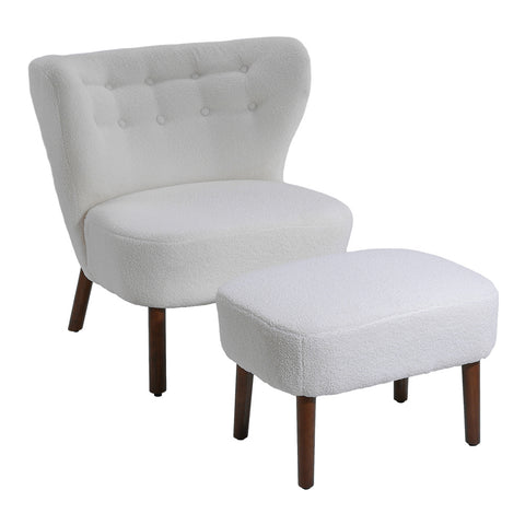 Livingandhome Teddy Bear Fur Tufted Accent Chair with Footstool, ZH1435
