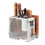 Livingandhome Acrylic Cutting Board Knife Block Storage Rack with Drainboard, WM0048