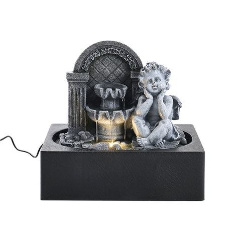 Livingandhome Tabletop Resin Cherub Fountain with LED Light, AI1178
