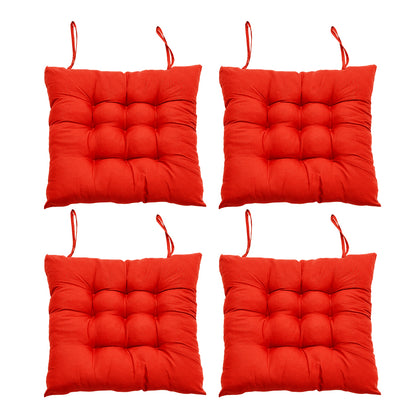 4er-Set Rote Weiche Dicke Sitzkissen 40/40/5 cm mit Bindebändern und Punktsteppung [SITZKISSEN Rot 4er-Set 40/40/5 cm Weich Dick Mit Bindebändern], HT080048(DE)