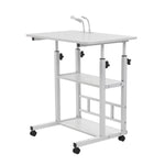 Height Adjustable Mobile Table Overbed Desk with Shelves Wheels, SC2097