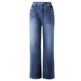 Stretchy Straight Wide-Leg Jeans with Pockets, CC061820