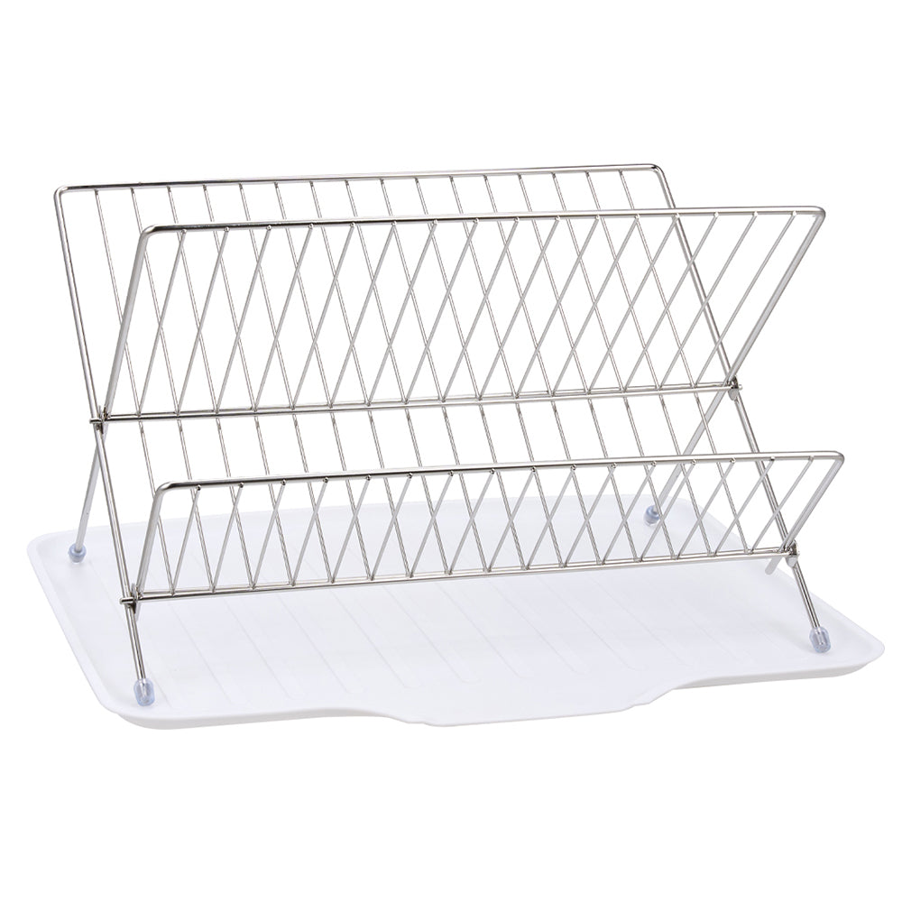 2-Tier Foldable Countertop Dish Drying Rack with Drip Tray, HM320013 ...