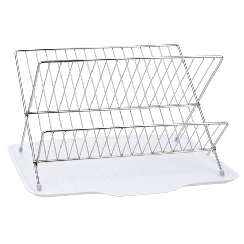 2-Tier Foldable Countertop Dish Drying Rack with Drip Tray, HM320013 (Ver.2)