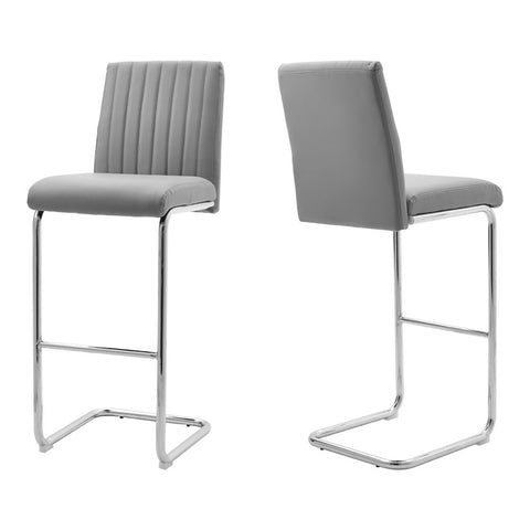 Livingandhome 2 Pcs Grey PU Bar Stools with Backrest, ZH1512