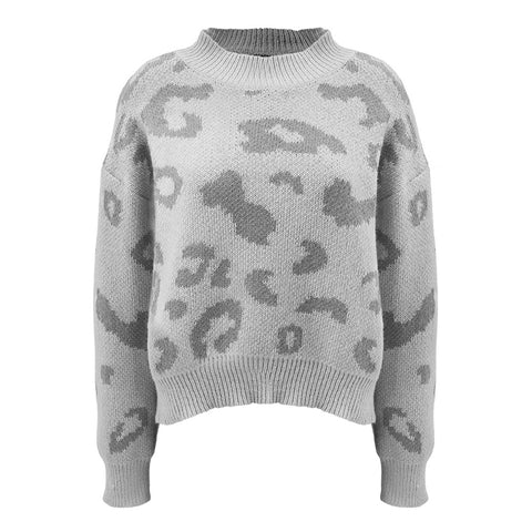 Leopard Pattern Mock Neck Pullover Sweater, CC060202 (Ver.2)