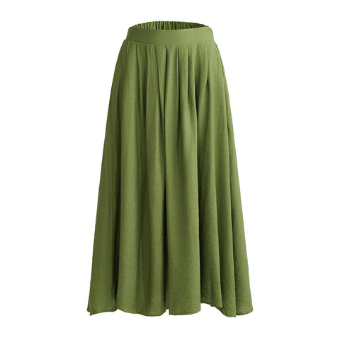 High Waist A-line Midi Skirt with Elastic Waistband and Pockets, CC060901 (Ver.2)