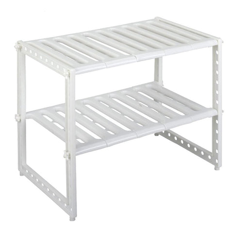 Weiß-Silberfarben 50-70CM Breite 2-stufiges Untertischregal Aus Edelstahl Und PP Mit Verstellbarer Höhe[REGAL Weiß/Silber 50-70/26,5/39 cm 2-stöckig Verstellbar Für Spülschrank], HM080001(DE)