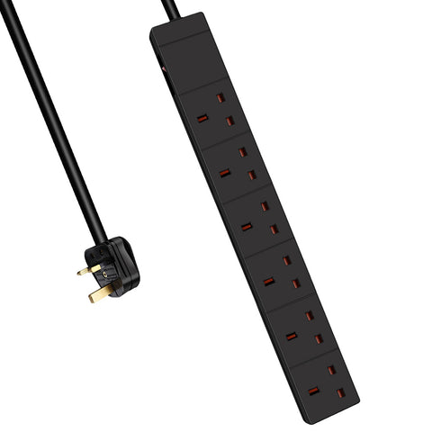6 Way Extension Leads with Cable 3G1.25, 2M, with Switch, Child-Resistant Sockets, AJ0951