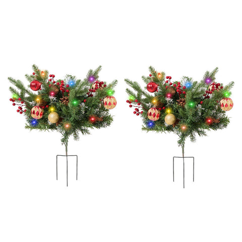 2pcs Artificial Pre-Lit Christmas Planter Bushes Decorations, IF070160