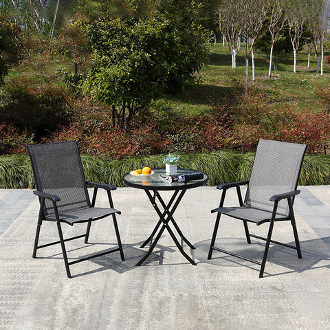 Two Fabric Foldable Chairs with Small Round Folding Garden Table,LG0541LG0787