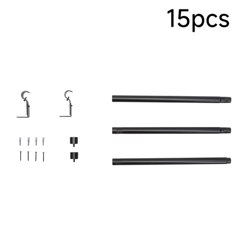 Glossy Black Metal Telescopic Curtain Rod with Brackets, MD390010