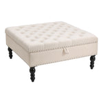 Livingandhome Square Tufted Linen Storage Ottoman, ZH1424