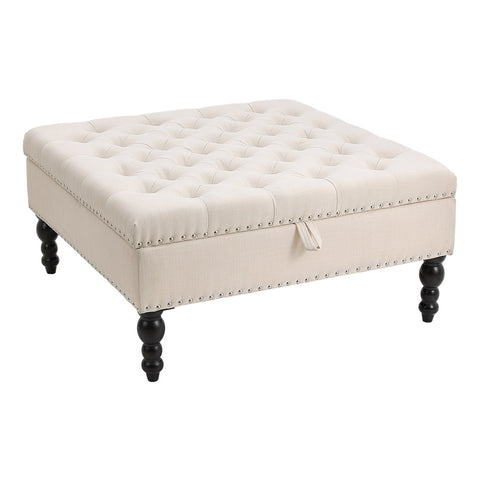 Livingandhome Square Tufted Linen Storage Ottoman, ZH1424