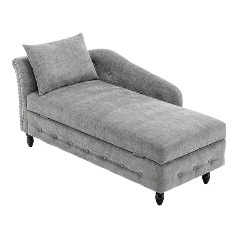 Left Hand Facing Chenille Chaise Lounge with Storage and Pillow, ZH1798