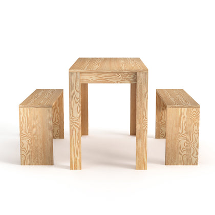 3-teiliges Platzsparendes Esszimmer-Set mit Tisch und Bänken in Natur, FD050003 (DE)