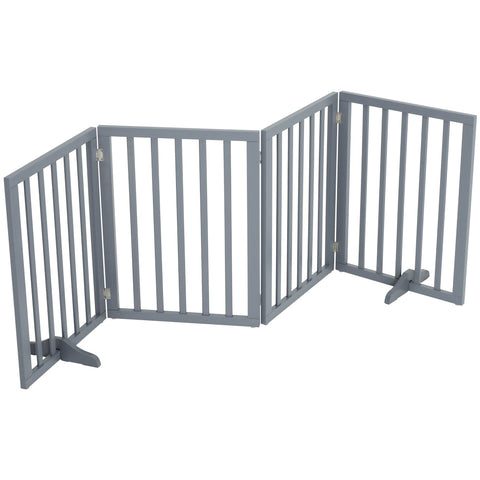 Graues 4-tlg. faltbares freistehendes Haustiergitter aus Holz für Türen, Flure und Treppen, MDF, 183,5 x 60,5 cm – flexibel und platzsparend [Haustiergitter Grau 4-tlg. MDF 183,5 x 60,5 cm faltbar], TP090018(DE)