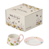 Ceramic Floral Coffee Cup & Saucer Set, HD320136
