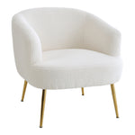 Livingandhome White Teddy Fabric Armchair with Metal Legs, ZH1437
