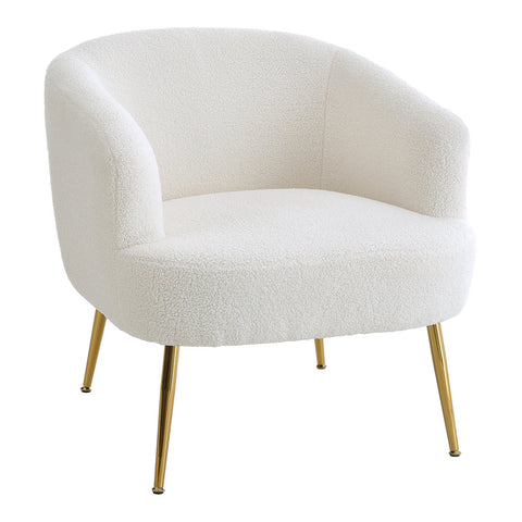 Livingandhome White Teddy Fabric Armchair with Metal Legs, ZH1437