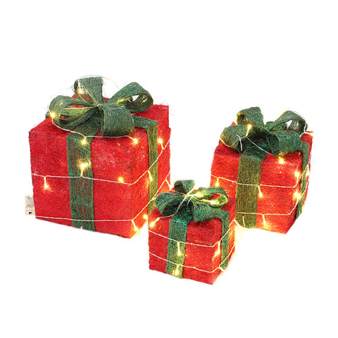 Set of 3 Light-Up Square Christmas Gift Boxes Glitter Presents Decoration, SC0030
