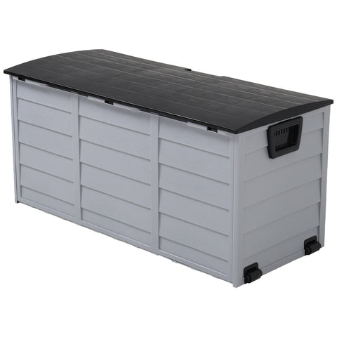 Wasserdichte Kunststoff-Gartenbox mit Rollen – 290L Stauraum, wetterfest, in Schwarz [Gartenbox Kunststoff schwarz 290L mit Rollen wetterfest], AI0375(DE)
